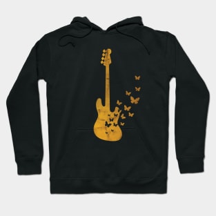 Bass Guitar Silhouette Turning Into Butterflies Gold Hoodie